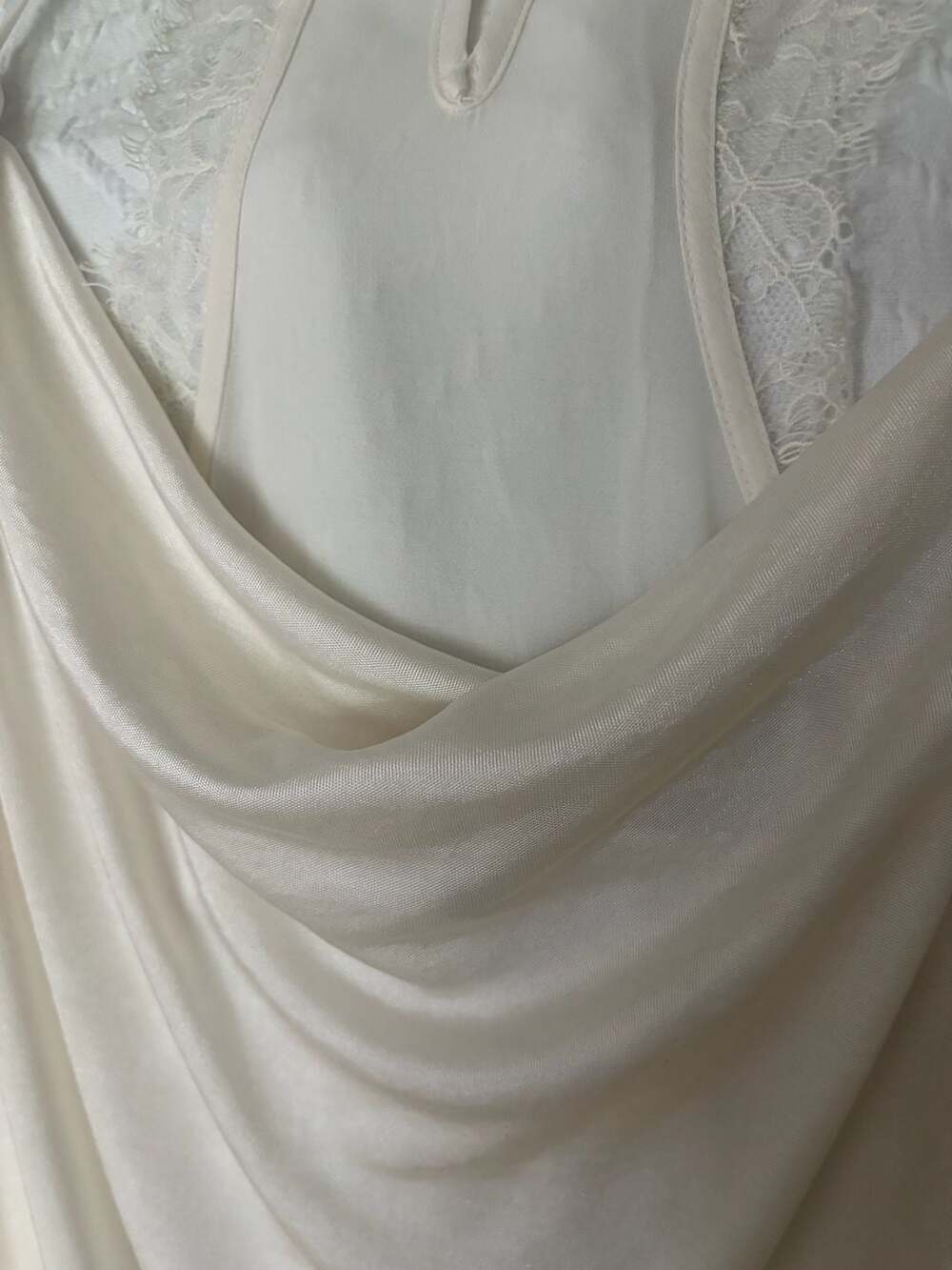 Express Cowl Neck Cami Size M Ivory Satin Lace Back - Picture 2 of 4